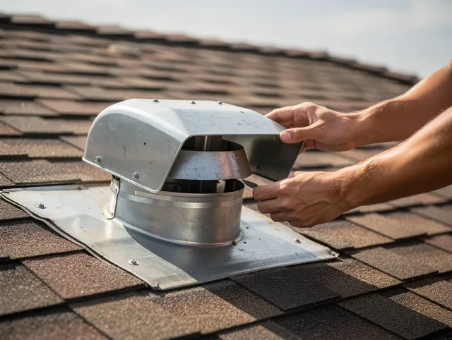 St. Petersburg Dryer Vent Cleaning certified technician safely cleaning a roof-mounted dryer vent in St. Petersburg