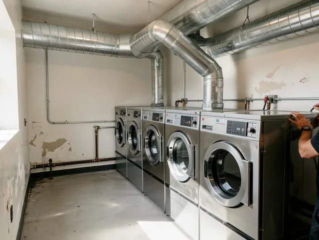 St. Petersburg Dryer Vent Cleaning team performing large-scale commercial dryer vent cleaning in St. Petersburg
