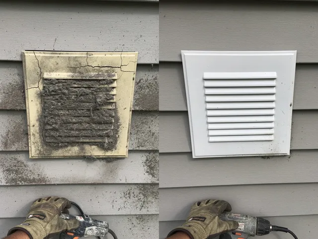 St. Petersburg Dryer Vent Cleaning technician installing high-quality dryer vent cover at a residential property in St. Petersburg