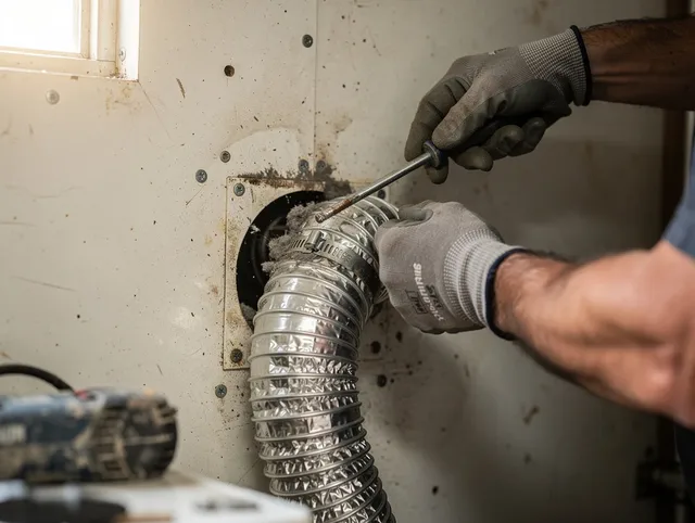 St. Petersburg Dryer Vent Cleaning technician performing precise dryer vent hose installation in St. Petersburg